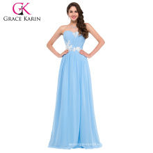Grace Karin Sweetheart Strapless palabra de longitud azul claro vestido de fiesta CL6107-3 #